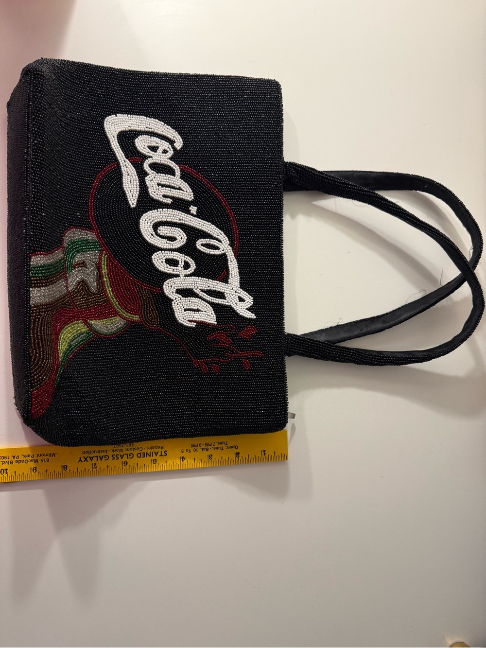 Coca Cola Black Beaded Tote with White Logo and Red Accent